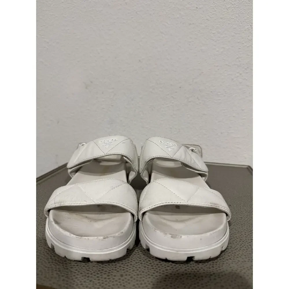Prada Quilted Monolith Slung back Leather Sandal Sport Nappa Leather White Sz 38